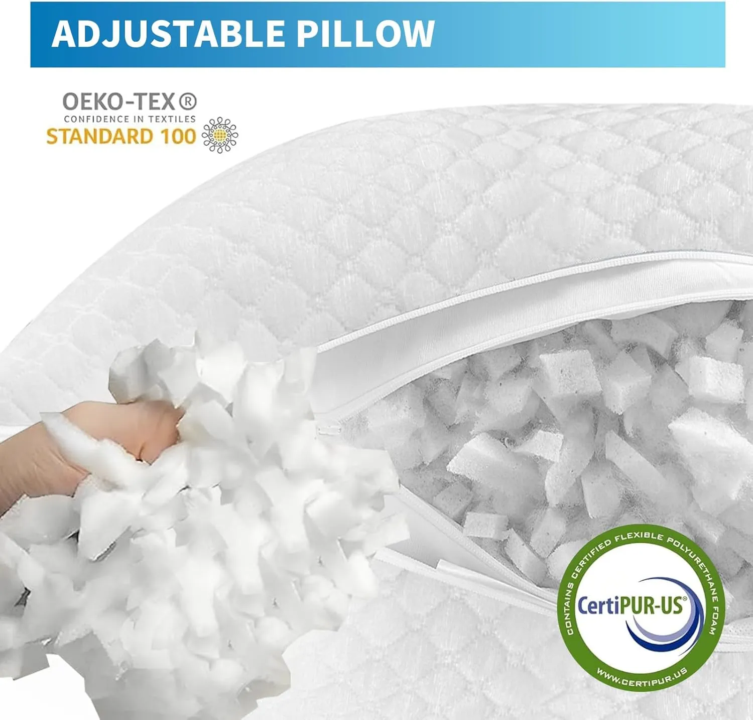 Shredded Memory Foam Pillows, Cooling Bed Pillows Queen Size Set of 2 for Sleeping, Adjustable Firm Pillows for Side Back and Stomach Sleepers, Washable Removable Cover