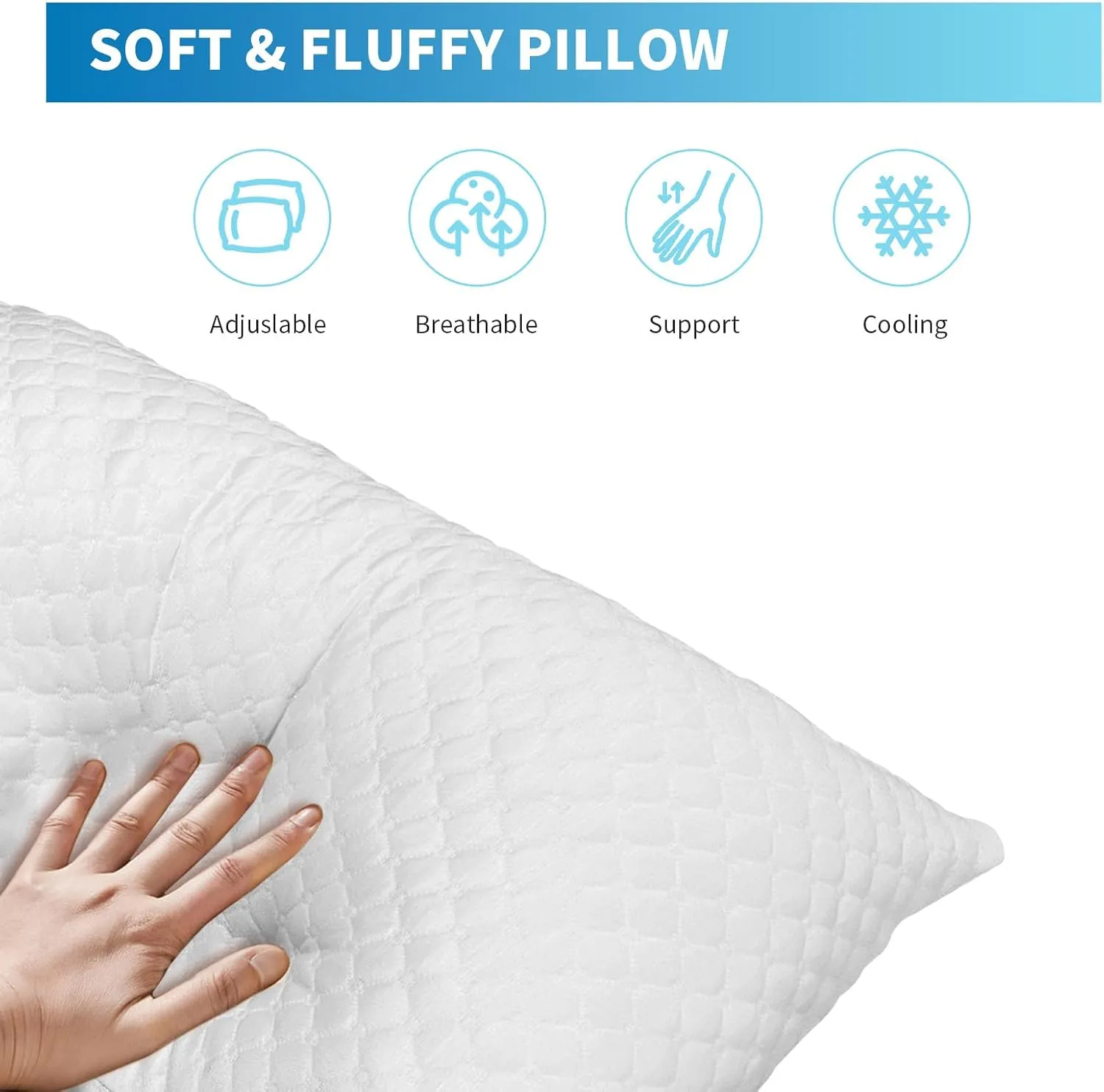 Shredded Memory Foam Pillows, Cooling Bed Pillows Queen Size Set of 2 for Sleeping, Adjustable Firm Pillows for Side Back and Stomach Sleepers, Washable Removable Cover