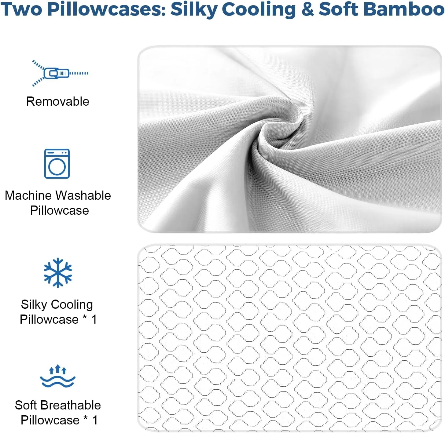 Shredded Memory Foam Pillows for Sleeping, Adjustable Pillows King Size Set of 2, Good for Side, Back Sleeper with Washable Cooling Cover
