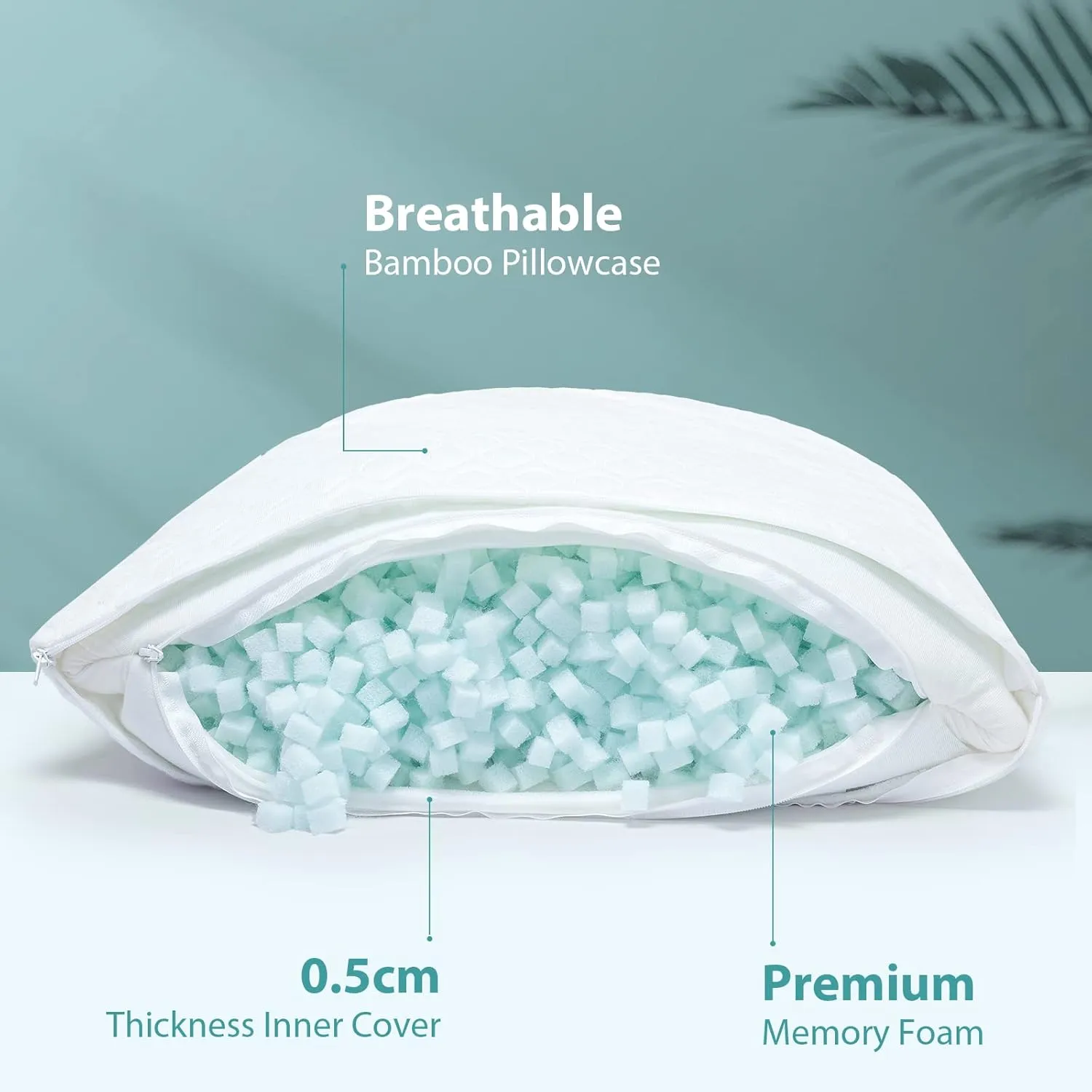 Shredded Memory Foam Pillows for Sleeping, Adjustable Pillows King Size Set of 2, Good for Side, Back Sleeper with Washable Cooling Cover