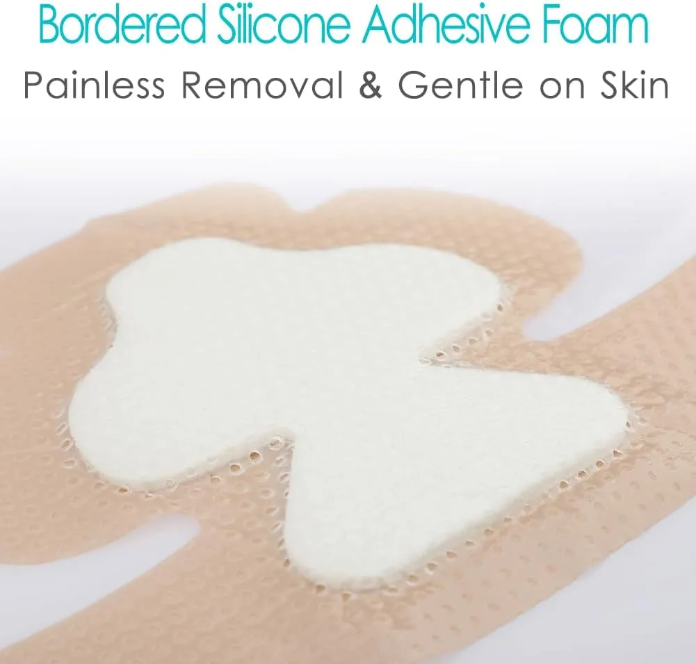 Silicone Heel Bordered Foam Dressing Waterproof Absorbent Wounds Bandages Pressure Sore Adhesive Border Protector for Cracked Heels/Ankle/Elbow Bedsore Ulcer 5"x8" Pack of 4