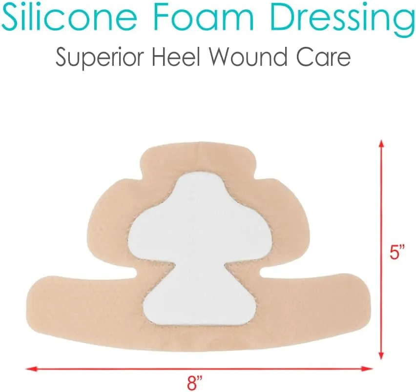 Silicone Heel Bordered Foam Dressing Waterproof Absorbent Wounds Bandages Pressure Sore Adhesive Border Protector for Cracked Heels/Ankle/Elbow Bedsore Ulcer 5"x8" Pack of 4
