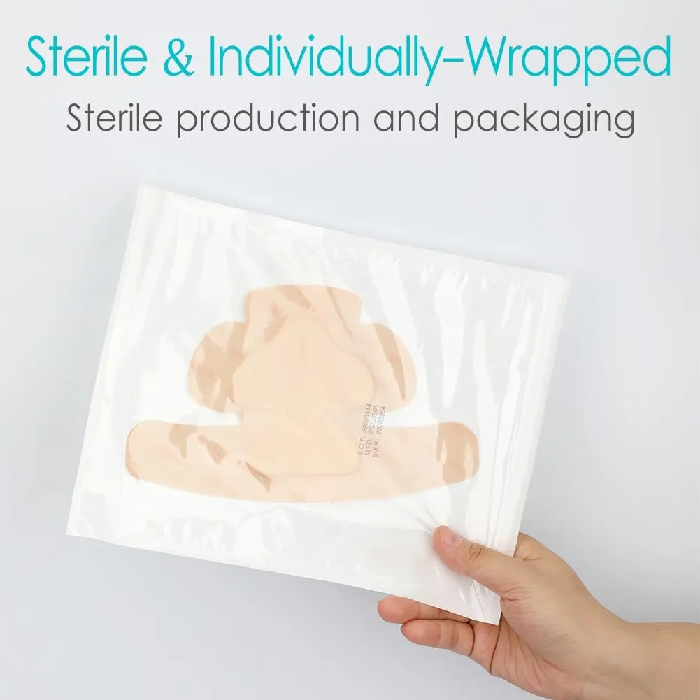 Silicone Heel Bordered Foam Dressing Waterproof Absorbent Wounds Bandages Pressure Sore Adhesive Border Protector for Cracked Heels/Ankle/Elbow Bedsore Ulcer 5"x8" Pack of 4