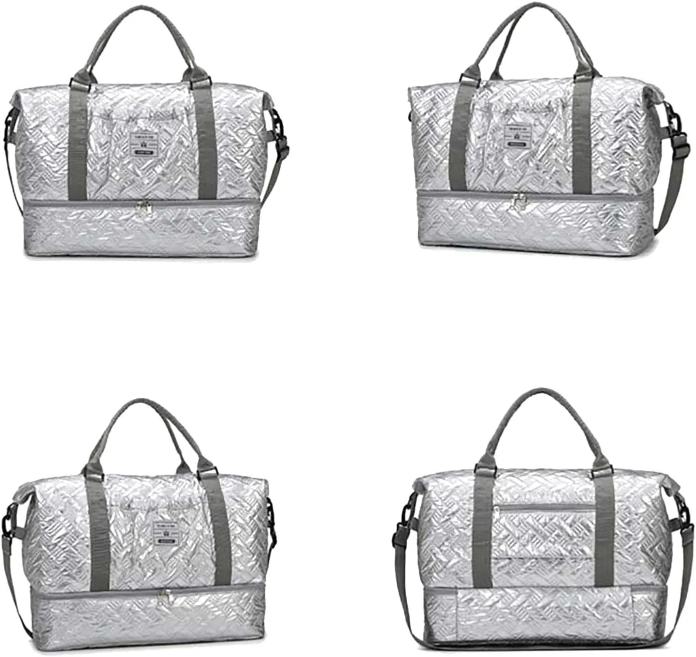 Silver Portable Travel Bag with Dry and Wet Separation, Sports Fitness Shoulder Bag with Shoe Compartment and Lightweight Single Strap Storage Pouch