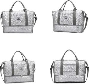 Silver Portable Travel Bag with Dry and Wet Separation, Sports Fitness Shoulder Bag with Shoe Compartment and Lightweight Single Strap Storage Pouch