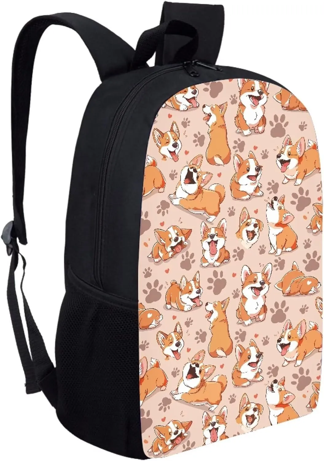 Simple School Bag for Kids Dog Corgi Backpack for Student Cute Print Large Capacity Bookbag with Adjustable Shoulder Straps Lightweight Sturdy Backpack for Boys Girls