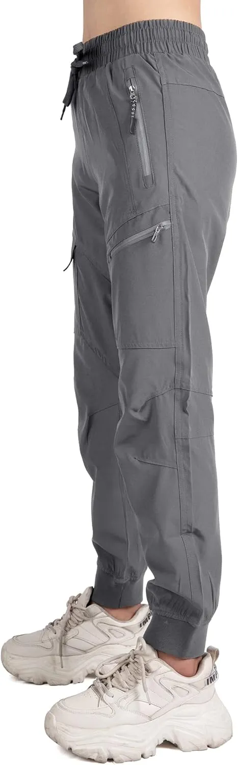 Singbring Women's Athletic Hiking Cargo Joggers Pants Outdoor Workout Lightweight Quick Dry UPF 50 Zipper Pockets