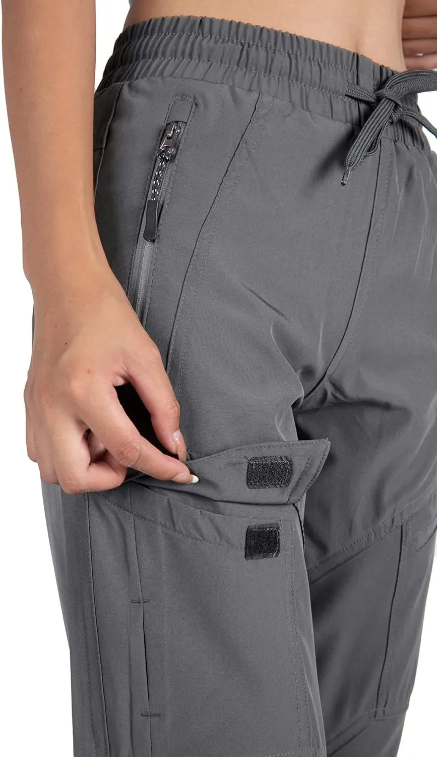 Singbring Women's Athletic Hiking Cargo Joggers Pants Outdoor Workout Lightweight Quick Dry UPF 50 Zipper Pockets