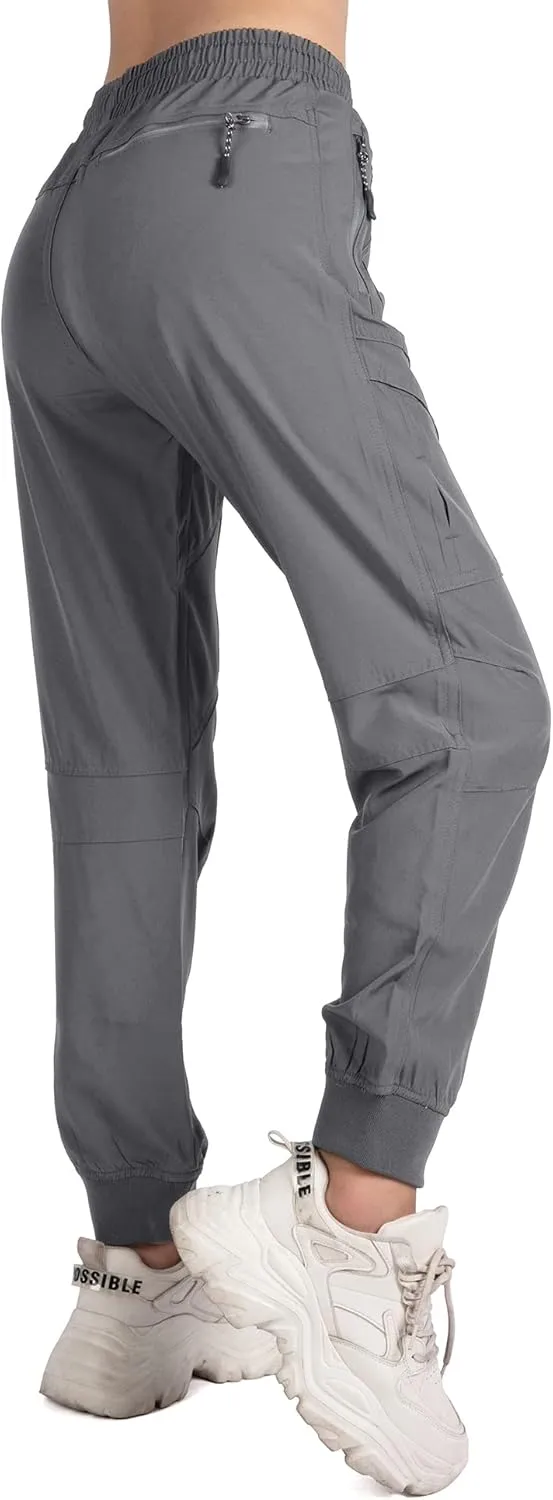 Singbring Women's Athletic Hiking Cargo Joggers Pants Outdoor Workout Lightweight Quick Dry UPF 50 Zipper Pockets