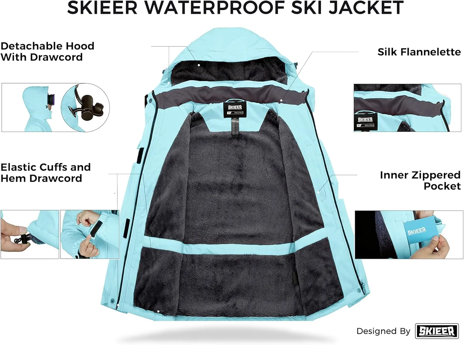 Skieer Women's Waterproof Ski Jacket Warm Winter Coat Fleece Snowboarding Coat