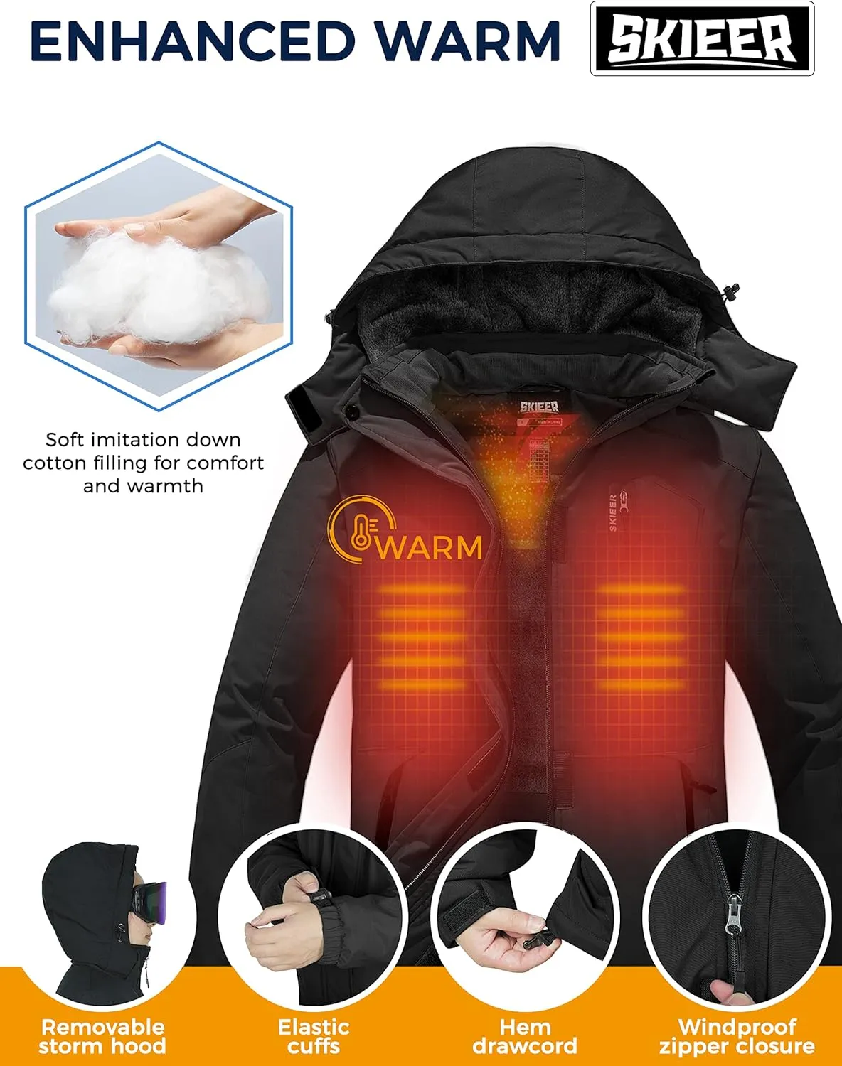 Skieer Women's Waterproof Ski Jacket Warm Winter Coat Fleece Snowboarding Coat