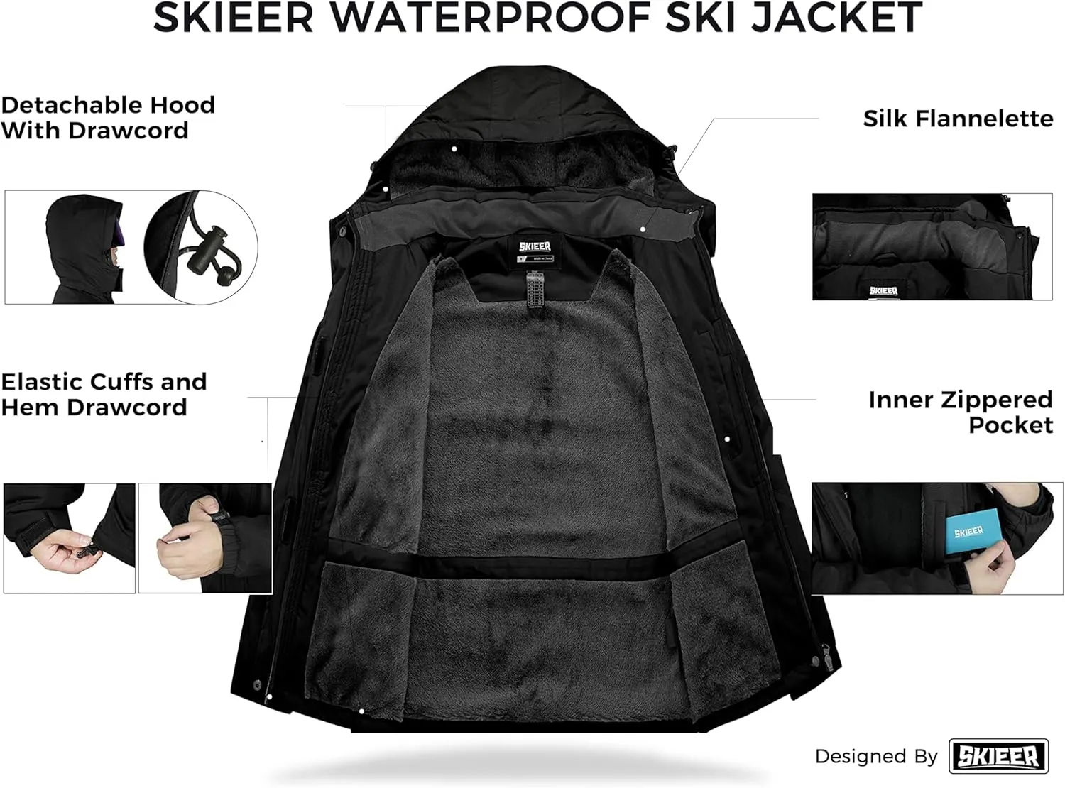 Skieer Women's Waterproof Ski Jacket Warm Winter Coat Fleece Snowboarding Coat