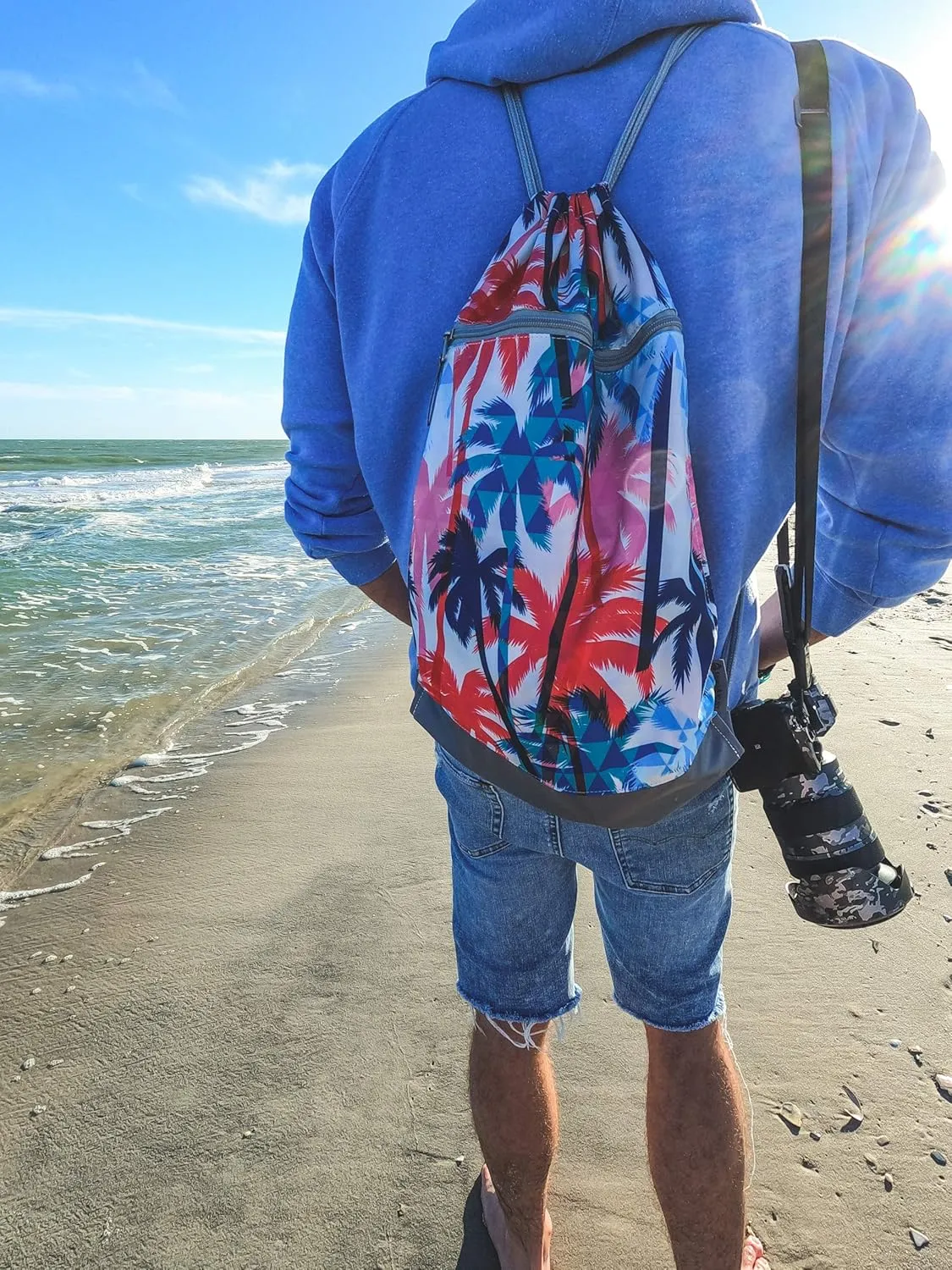 Skog Å Kust GymSak | Patented 2-in-1 Drawstring Cinch Bag with Removable Waterproof Dry Bag | Palm