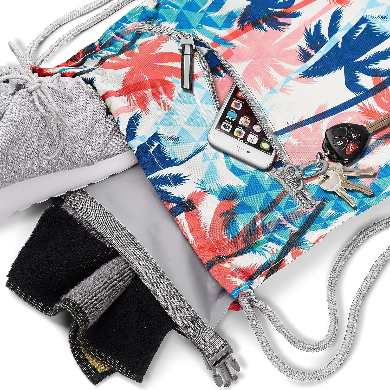 Skog Å Kust GymSak | Patented 2-in-1 Drawstring Cinch Bag with Removable Waterproof Dry Bag | Palm