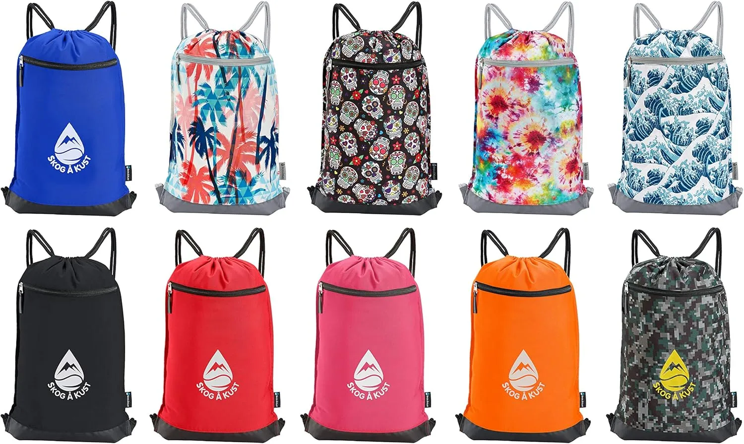 Skog Å Kust GymSak | Patented 2-in-1 Drawstring Cinch Bag with Removable Waterproof Dry Bag | Palm