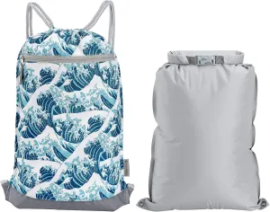Skog Å Kust GymSak | Patented 2-in-1 Drawstring Cinch Bag with Removable Waterproof Dry Bag | Waves
