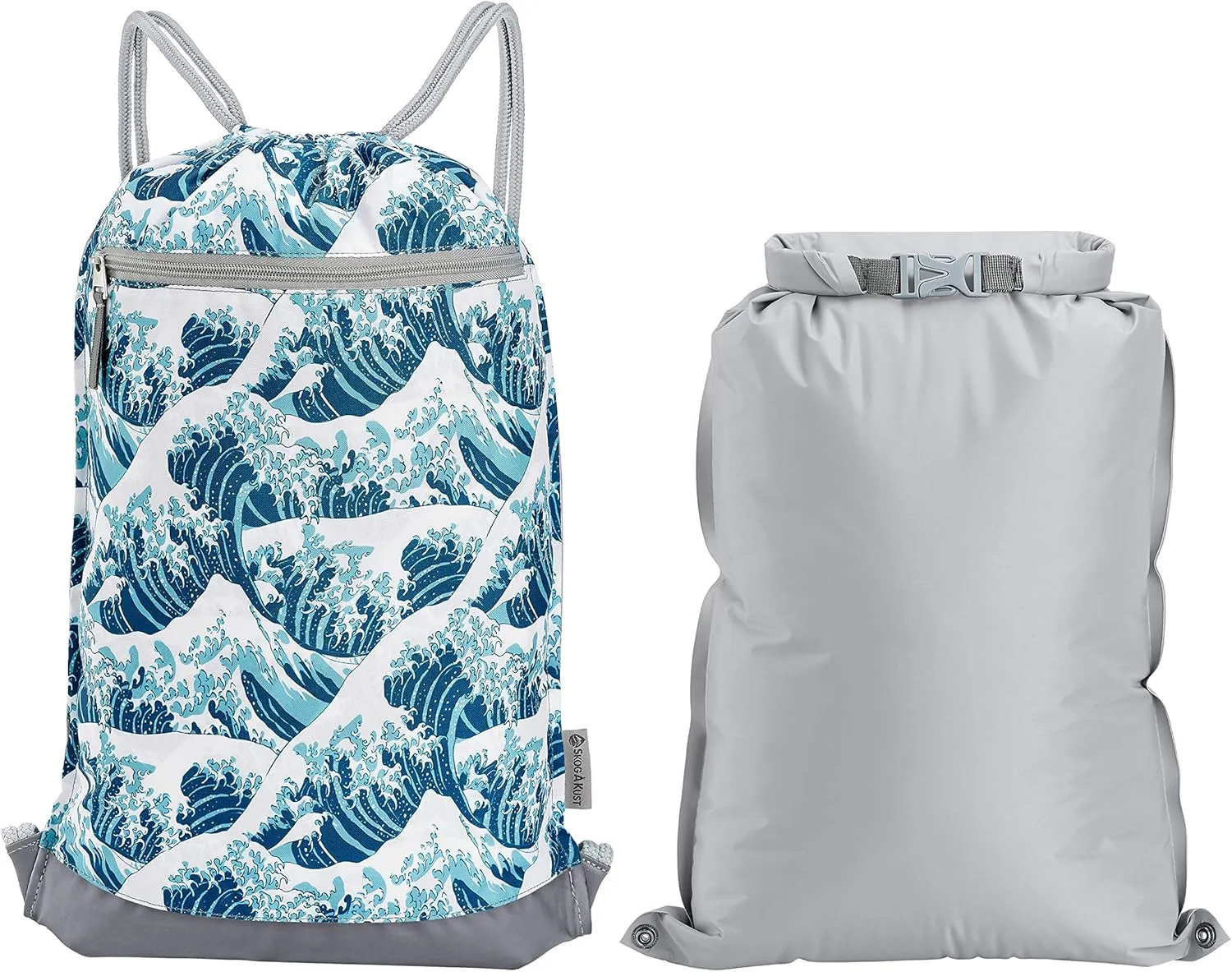 Skog Å Kust GymSak | Patented 2-in-1 Drawstring Cinch Bag with Removable Waterproof Dry Bag | Waves