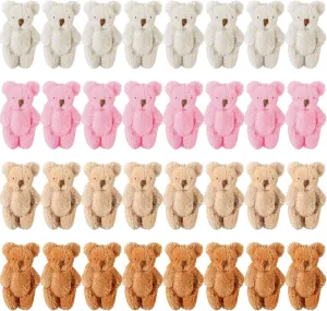 Skylety 32 Pieces Mini Bear Plush Toy Tiny Bear 2.36 Inches Mini Joint Tiny Soft Doll Stuffed Animal Toys for Birthday Cake Wedding Decoration Party Favor, 4 Colors
