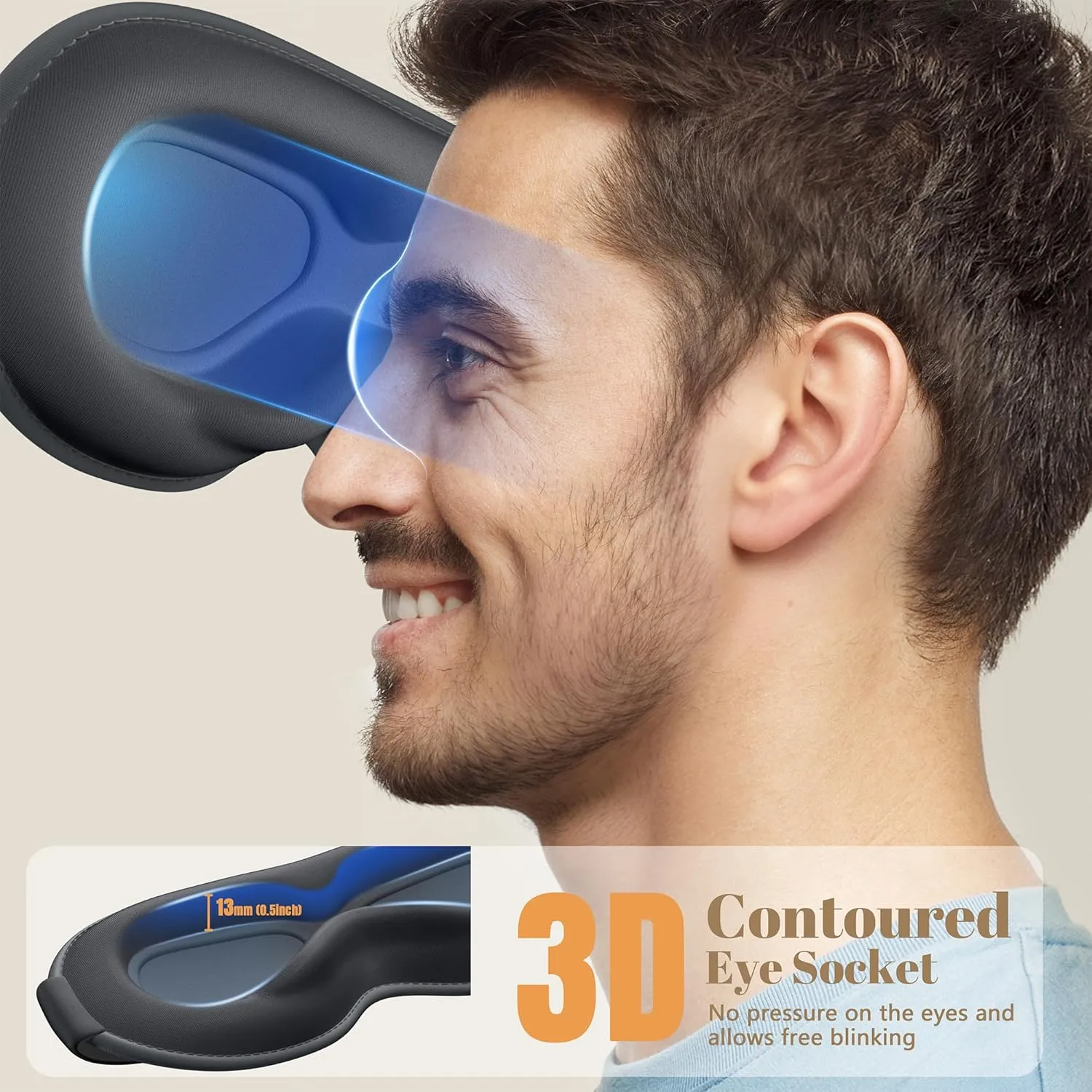 Sleep Mask for Men Women - Blackout Eye Masks for Sleep, Zero Pressure 3D Sleeping Mask, Adjustable Light Blocking Eye Cover Blindfold for Travel, Nap, Night Work, Office - Gray