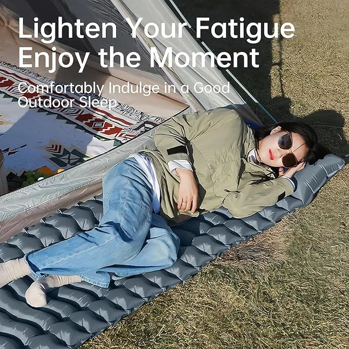 Sleeping Pad Backpacking, Self Inflating Sleeping Pads for Camping Ultra Lightweight, Air Inflatable Folding Camp Hiking Single Thick Sleep Mat with Pillow Foot Pump for Adult Camper Outdoor Tent