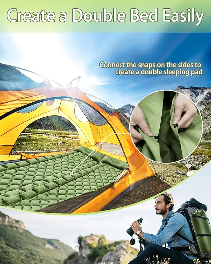 Sleeping Pad for Camping, Self Inflating Camping Air Mattress Built-in Foot Pump, Sleeping Mat Camping with Pillow, Backpacking, Hiking, Traveling
