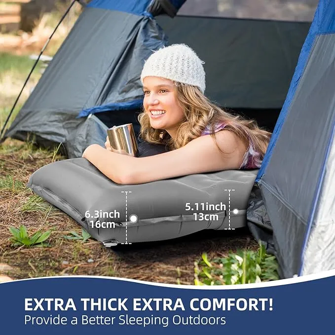 Sleeping Pad, Ultralight Thicken Inflatable Sleeping Pad for Camping, Built-in Pump, Great for Camping, Hiking, Carry Bag, Repair Kit, Compact & Lightweight Air Mattress(Gray)