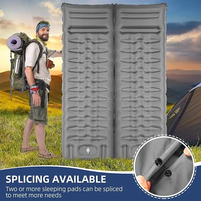 Sleeping Pad, Ultralight Thicken Inflatable Sleeping Pad for Camping, Built-in Pump, Great for Camping, Hiking, Carry Bag, Repair Kit, Compact & Lightweight Air Mattress(Gray)