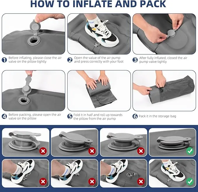 Sleeping Pad, Ultralight Thicken Inflatable Sleeping Pad for Camping, Built-in Pump, Great for Camping, Hiking, Carry Bag, Repair Kit, Compact & Lightweight Air Mattress(Gray)