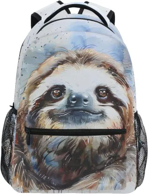 Sloth Portrait Watercolor School Kids Backpack for Boys Girls Laptop Backpack Lightweight Travel Bag for Women Men