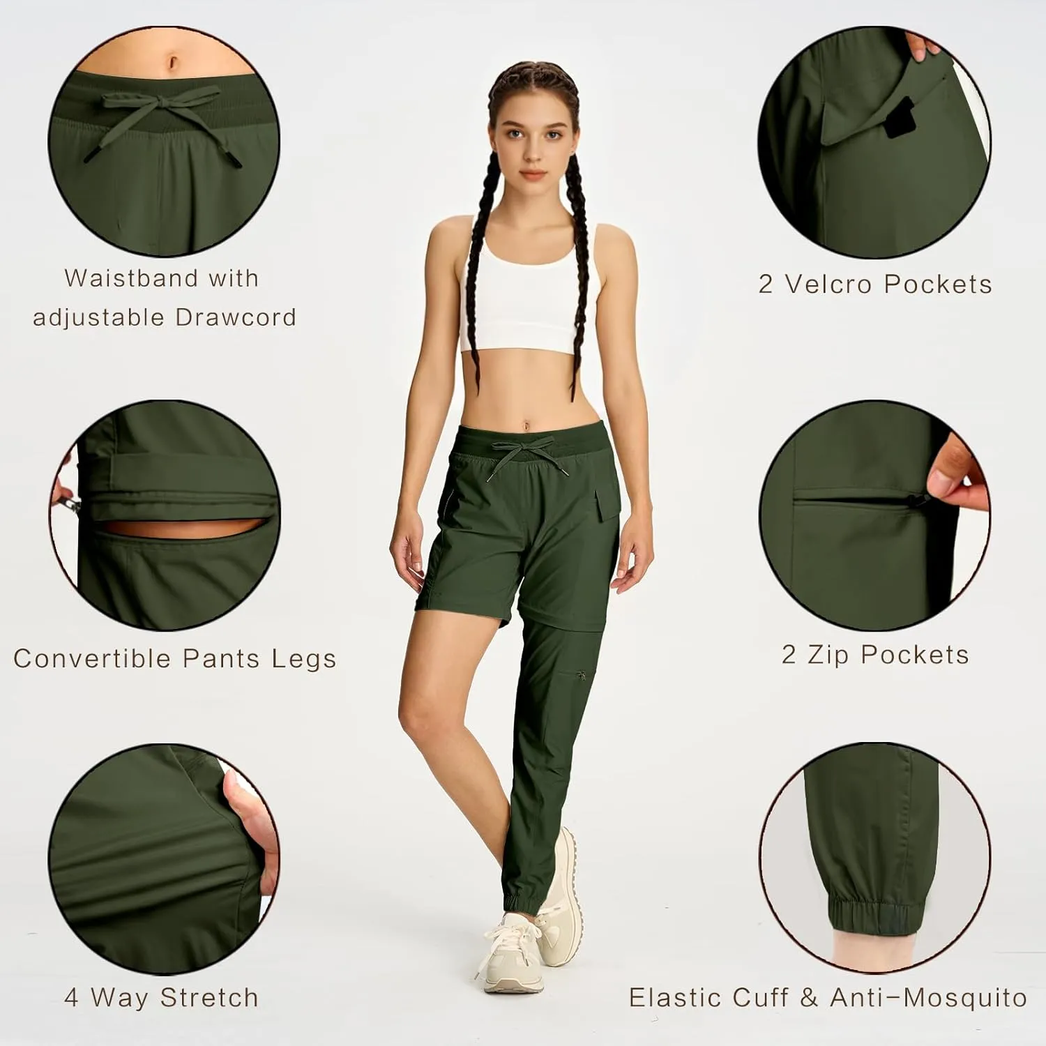 smawell Women's Hiking Pants Convertible Lightweight Zip-Off Outdoor Pants Quick Dry Joggers with Pocket
