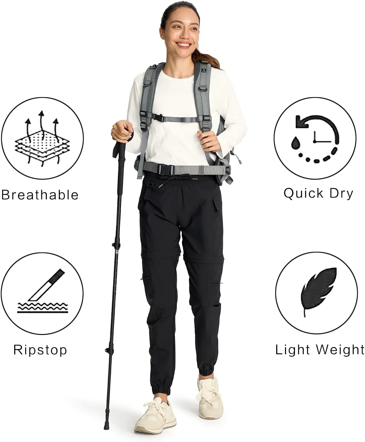 smawell Women's Hiking Pants Convertible Lightweight Zip-Off Outdoor Pants Quick Dry Joggers with Pocket