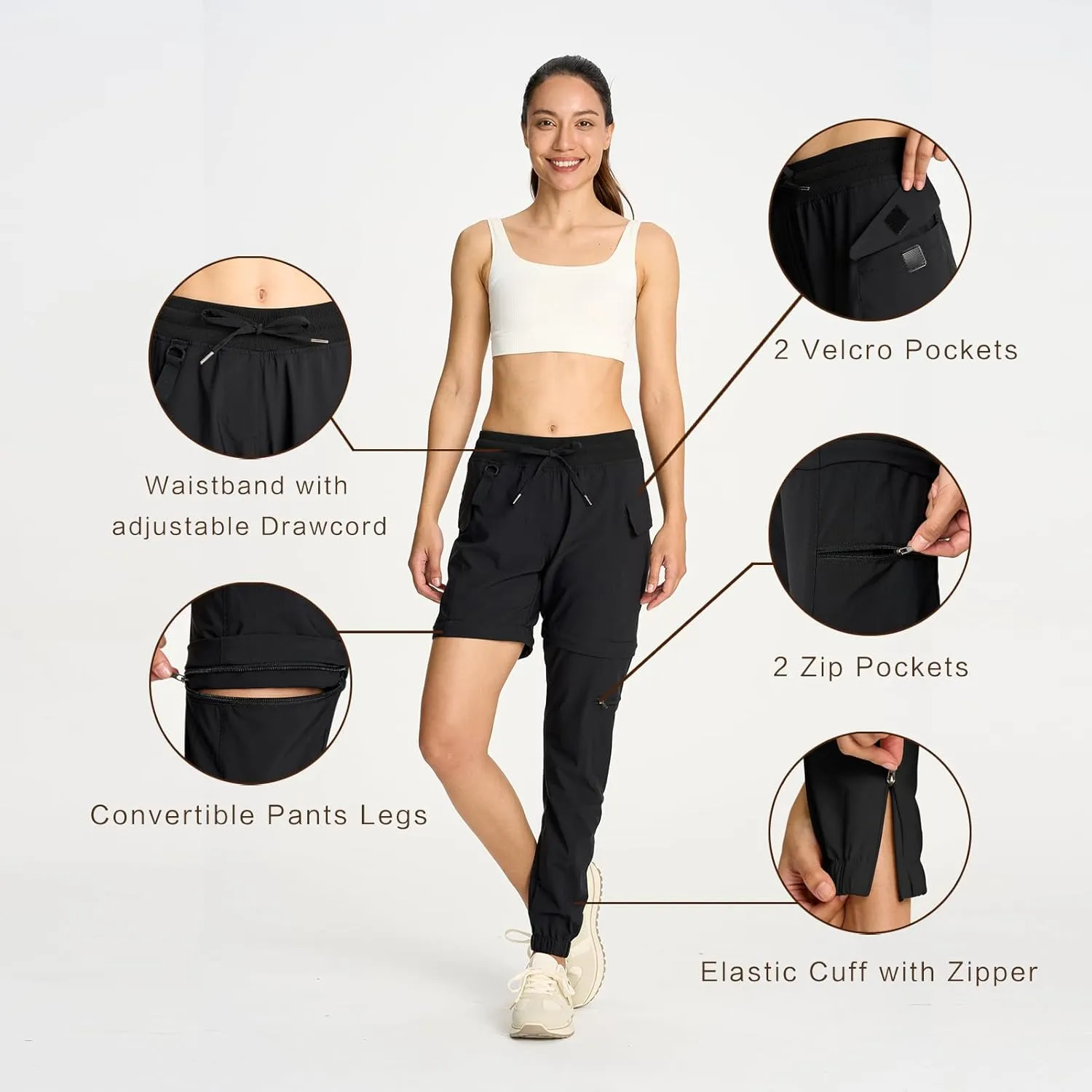 smawell Women's Hiking Pants Convertible Lightweight Zip-Off Outdoor Pants Quick Dry Joggers with Pocket