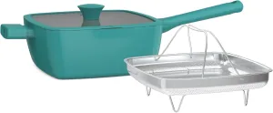 So Yummy by bella 3 Piece Square Pan Set, Aluminum Cookware Set w EverGood™ Ceramic Nonstick Coating​, Dishwasher Safe Silicone & Glass Lids, Oven Safe & All Stovetop Compatible, 4.5Qt, Moonstruck