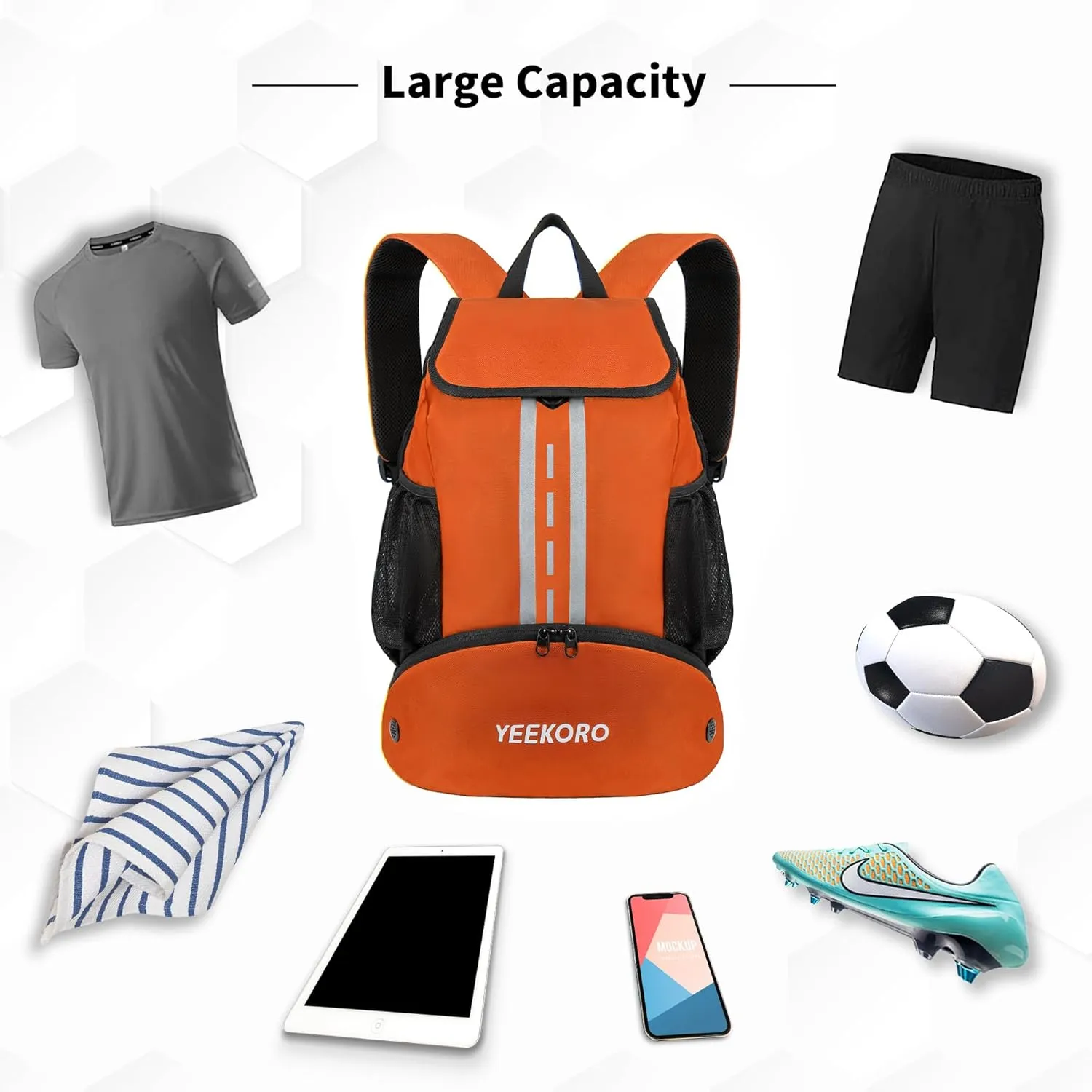 Soccer Backpack Multifunctional Sport Gym Bags with Dry-wet Separate & Shoe Compartment for Basketball Volleyball