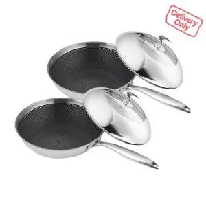 SOGA 2X 18/10 Stainless Steel Fry Pan 30cm Frying Pan Top Grade Cooking Non Stick Interior Skillet with Lid
