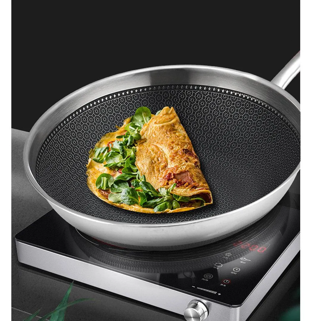 SOGA 2X 18/10 Stainless Steel Fry Pan 30cm Frying Pan Top Grade Cooking Non Stick Interior Skillet with Lid