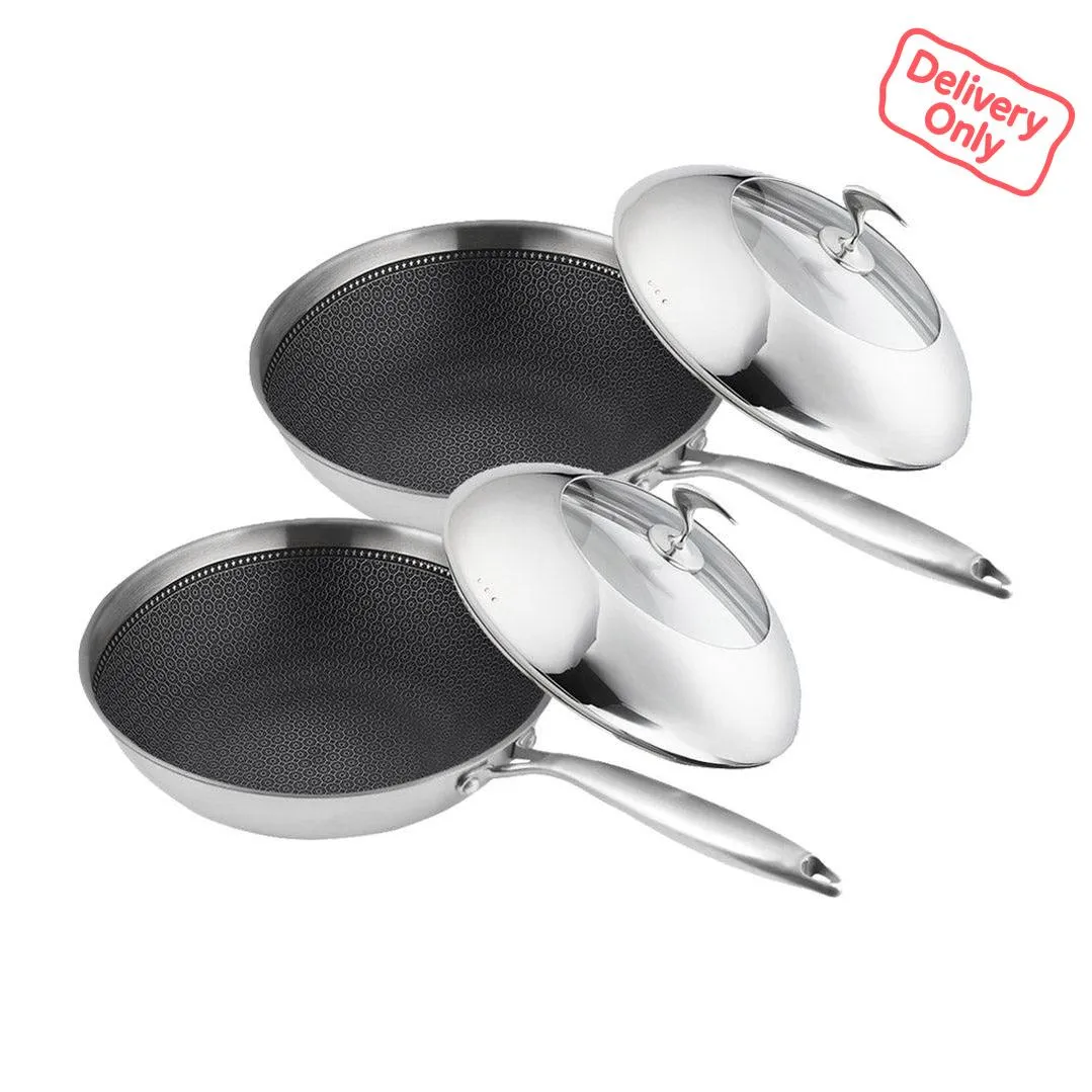 SOGA 2X 18/10 Stainless Steel Fry Pan 30cm Frying Pan Top Grade Cooking Non Stick Interior Skillet with Lid