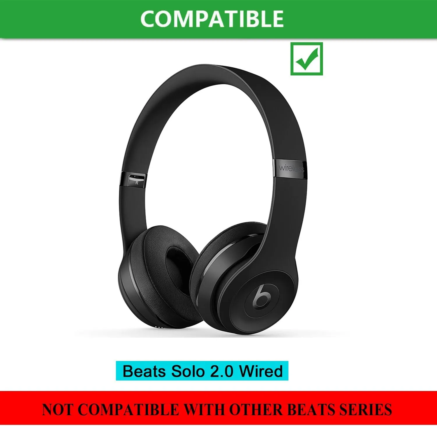 Solo 2 Wired Replacement Earpads - JECOBB Ear Cushion Pads with Protein Leather and Memory Foam for Beats Solo2 Wired On-Ear Headphones by Dr. Dre ONLY (DO NOT FIT Solo 2/3 Wireless) (Black)
