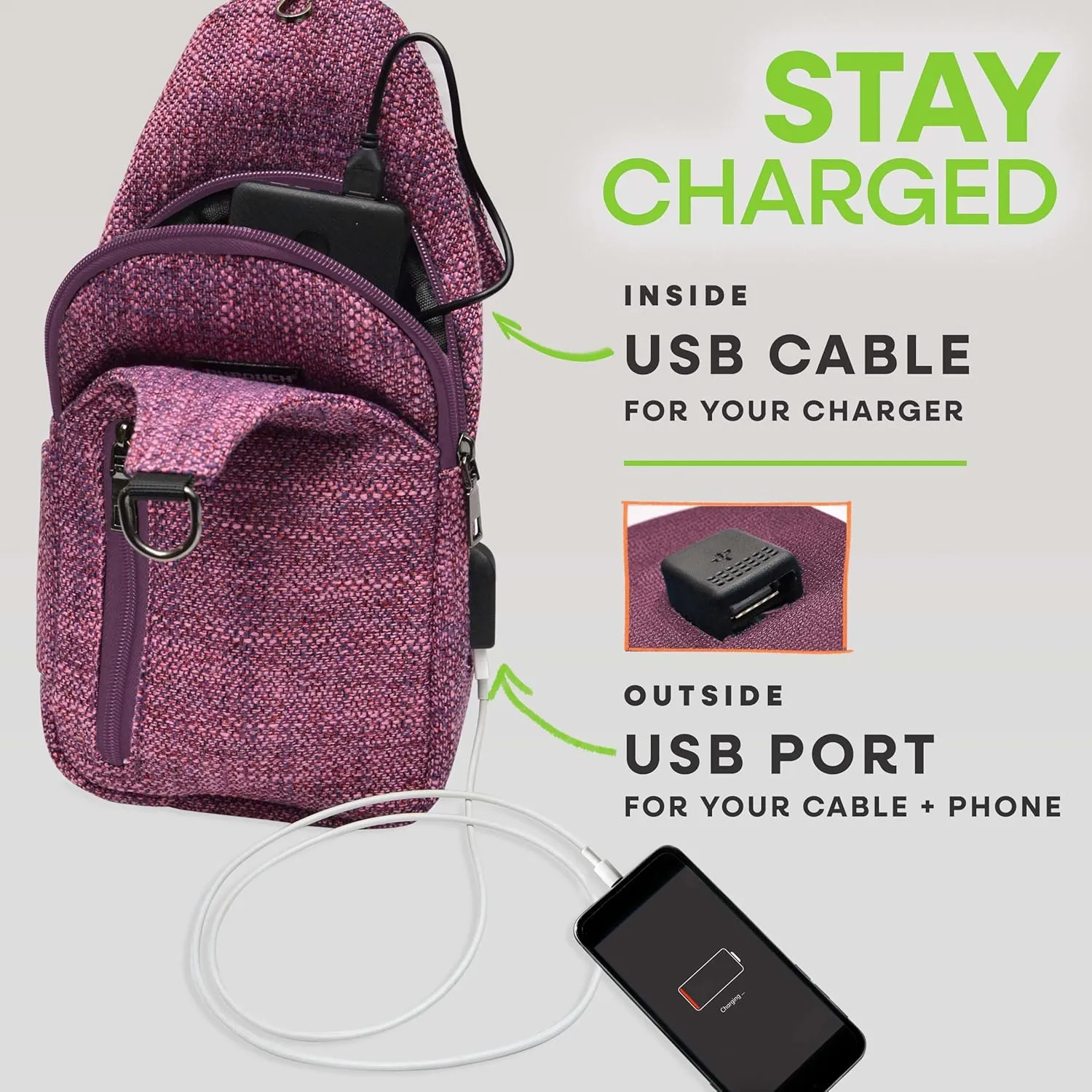 Sonoma Antitheft Daypack Crossbody Sling Backpack, USB Charging, Lightweight Day Pack for Travel, Hiking, Everyday, Regular Mauve Floral