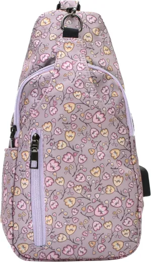 Sonoma Antitheft Daypack Crossbody Sling Backpack, USB Charging, Lightweight Day Pack for Travel, Hiking, Everyday, Regular Mauve Floral