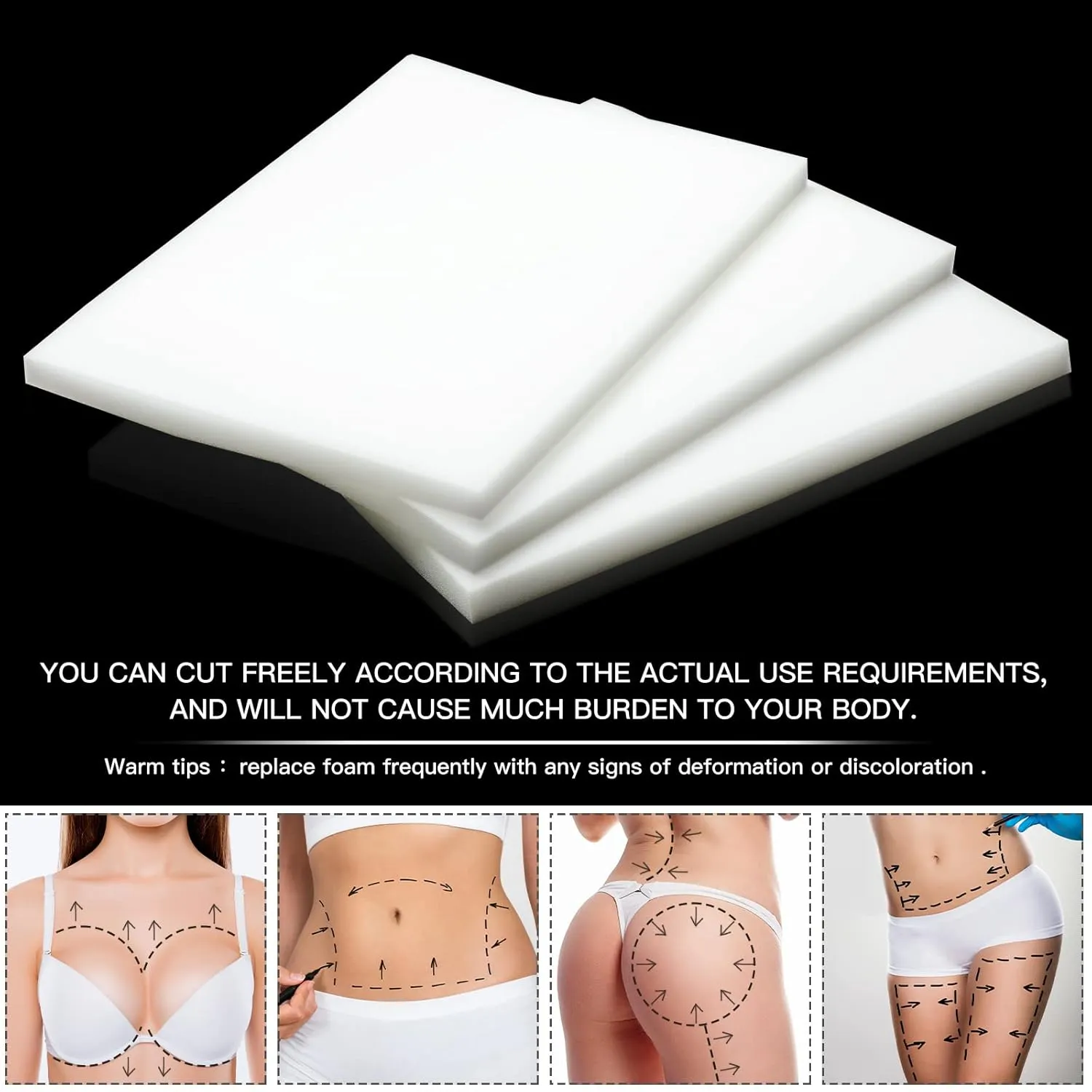 Sosation 6 Pcs Lipo Foam Board Post Surgery Foam Pads for Lipo Recovery Supplies Surgery Post liposuction pad Compression Garment, 8 x 11 Inches, White