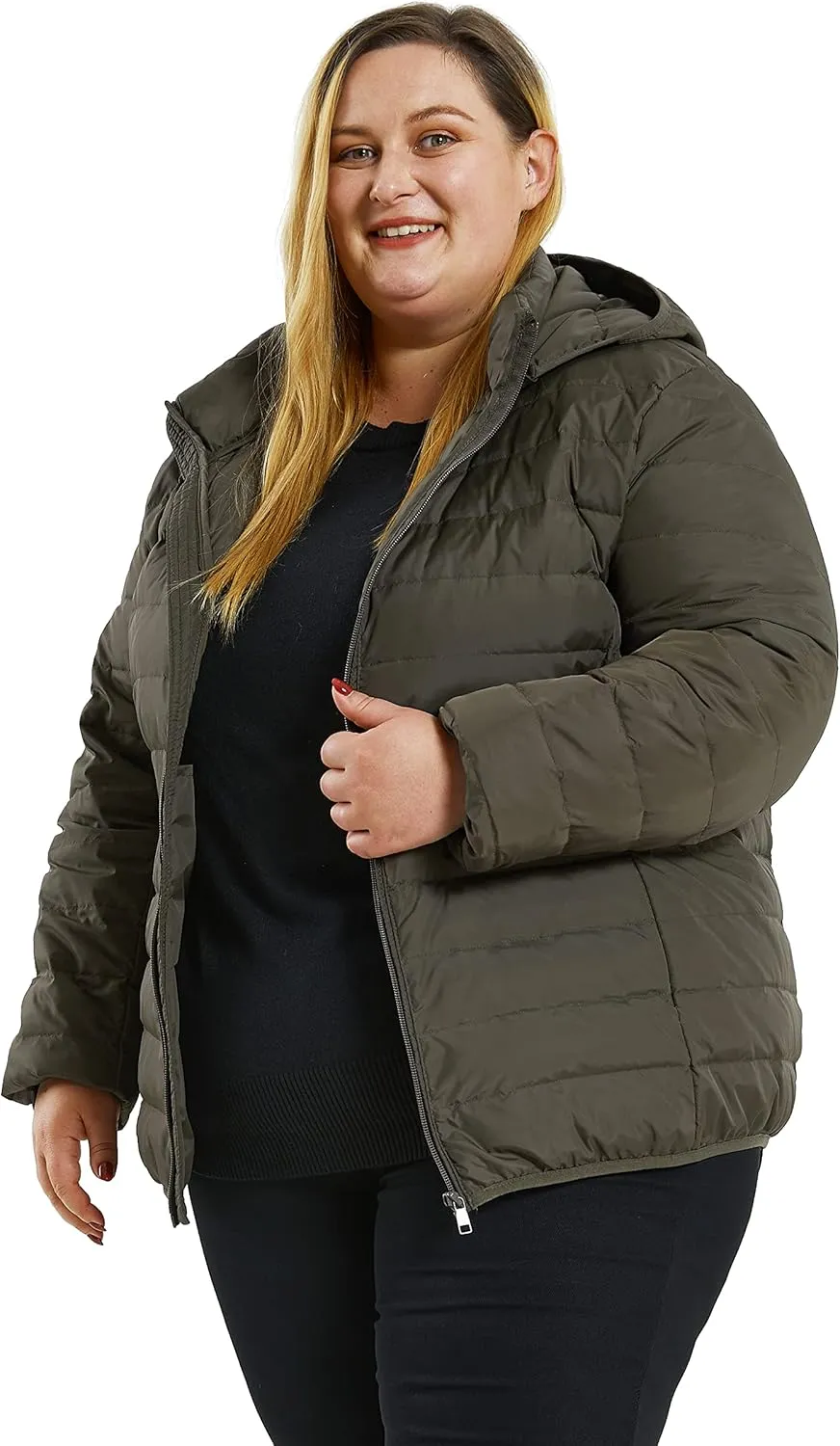 Soularge Women's Plus Size Winter Packable Lightweight Down Coat with Detachable Hood