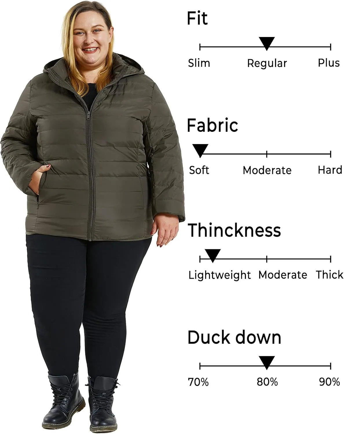Soularge Women's Plus Size Winter Packable Lightweight Down Coat with Detachable Hood