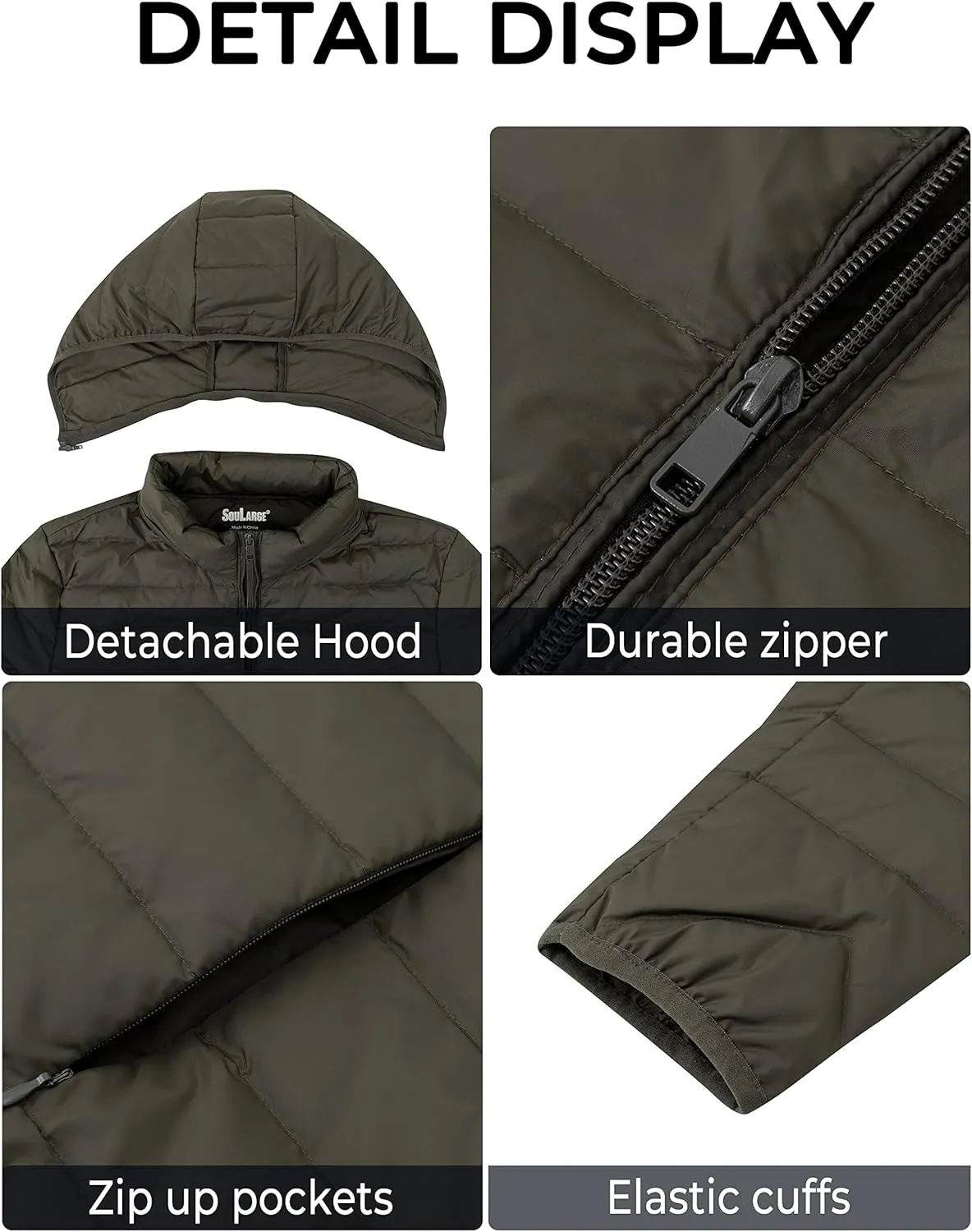 Soularge Women's Plus Size Winter Packable Lightweight Down Coat with Detachable Hood