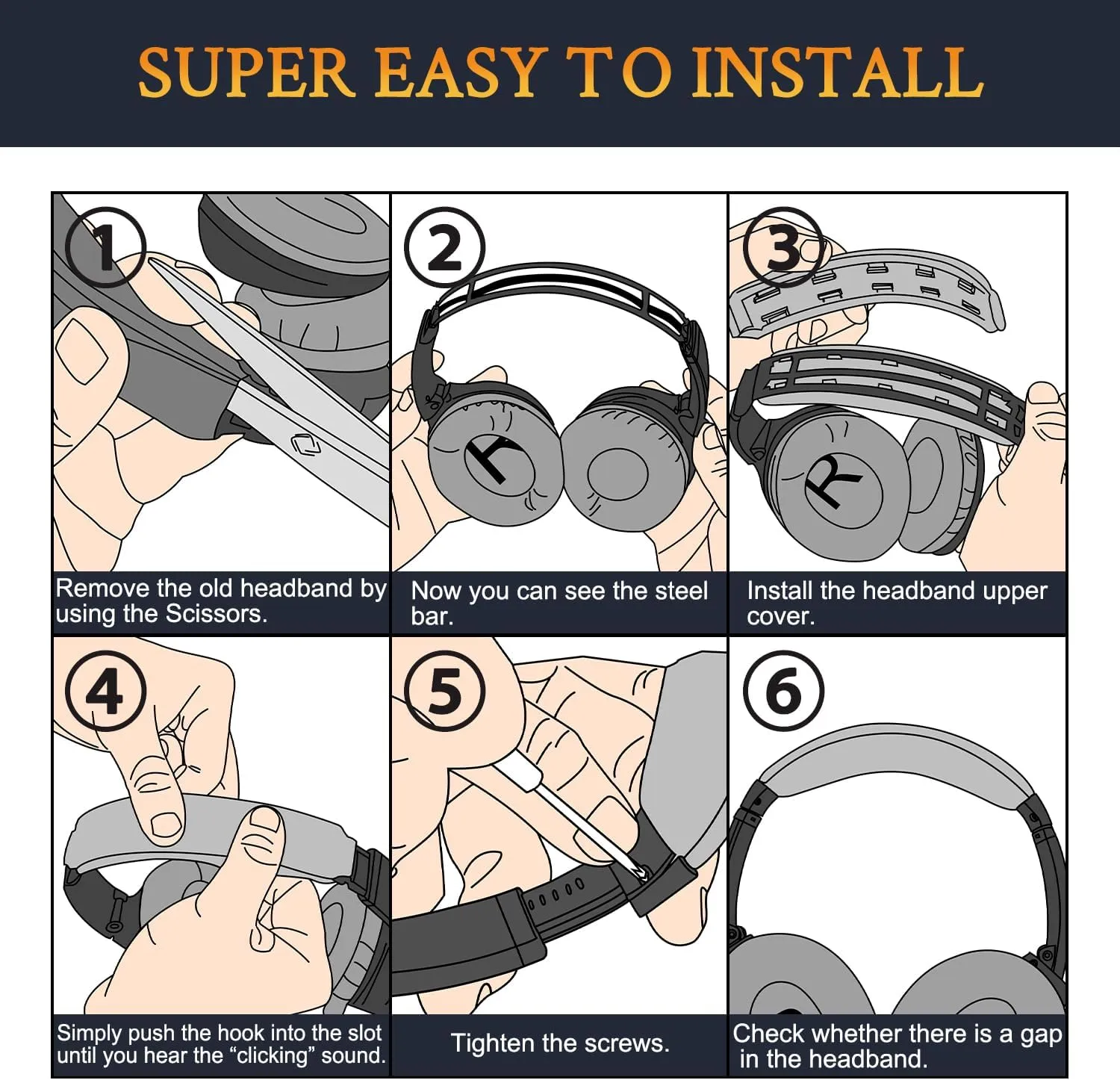 SOULWIT Replacement Headband Pad Kit for Bose QC35 & QuietComfort 35 II (QC35 ii) Headphones, Easy DIY Installation (Black)