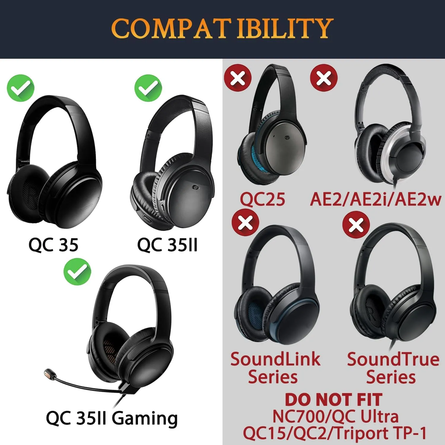 SOULWIT Replacement Headband Pad Kit for Bose QC35 & QuietComfort 35 II (QC35 ii) Headphones, Easy DIY Installation (Black)