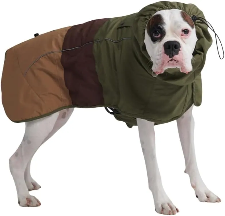 Spark Paws Dog Raincoat, Waterproof Windproof Rain Jacket, for Small Medium Large Extra Large Dogs, Reflective Breathable Full-Body Coverage Dry Suit - Green Brown Tan, 2XL