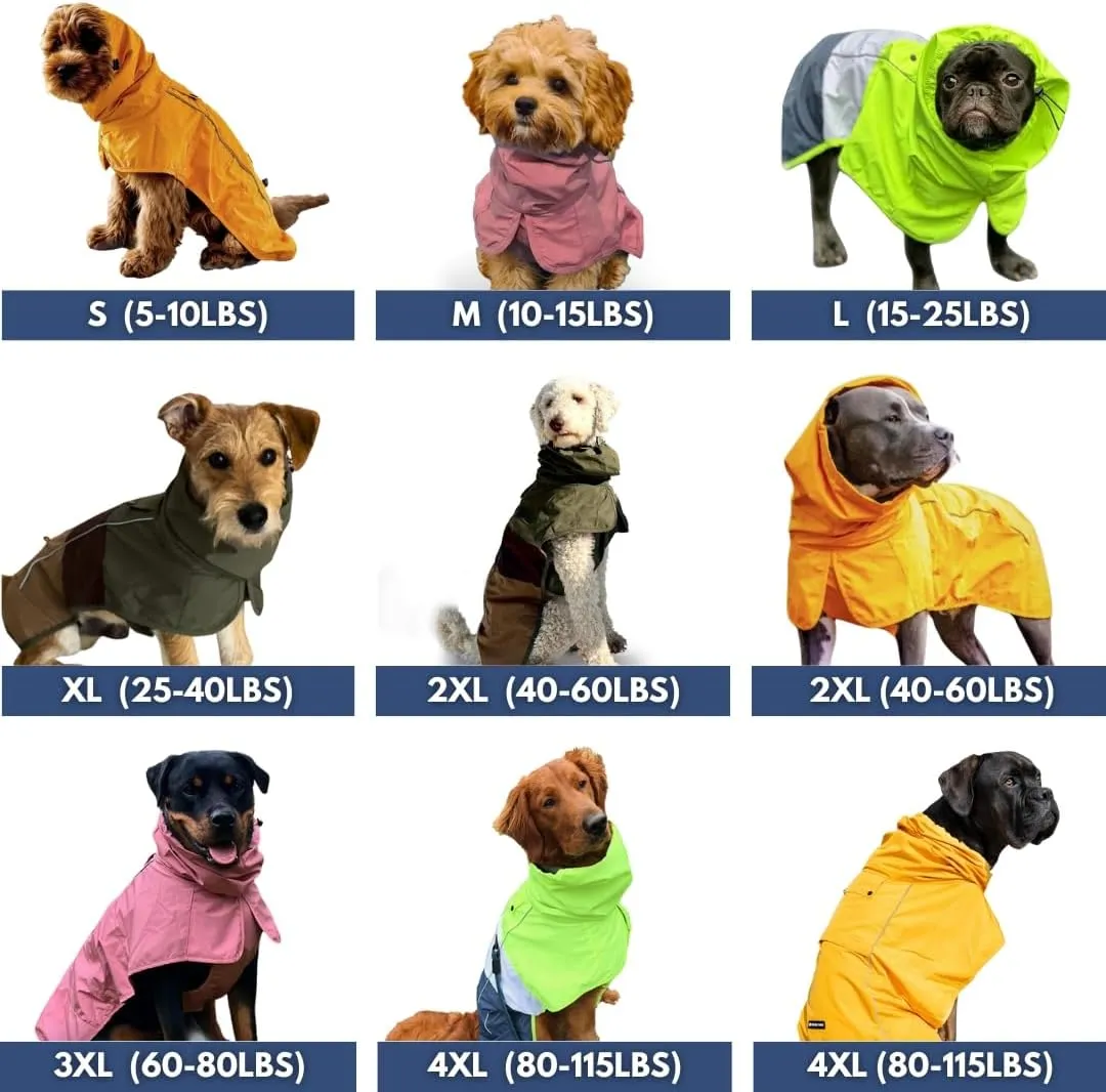Spark Paws Dog Raincoat, Waterproof Windproof Rain Jacket, for Small Medium Large Extra Large Dogs, Reflective Breathable Full-Body Coverage Dry Suit - Green Brown Tan, 2XL