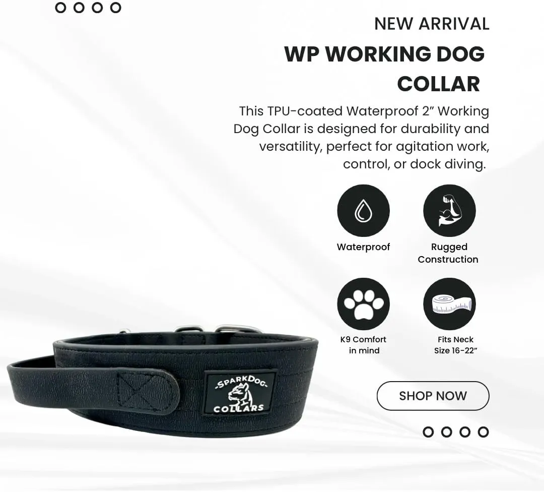 SparkDog Collars Waterproof Working Dog Collar with Handle, Agitation, Dock Diving, Canine Biathlon, Military Tactical Style, Hiking, Adventure, Traffic Control Handle, Service Dog (Black, Handle)