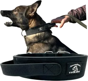 SparkDog Collars Waterproof Working Dog Collar with Handle, Agitation, Dock Diving, Canine Biathlon, Military Tactical Style, Hiking, Adventure, Traffic Control Handle, Service Dog (Black, Handle)